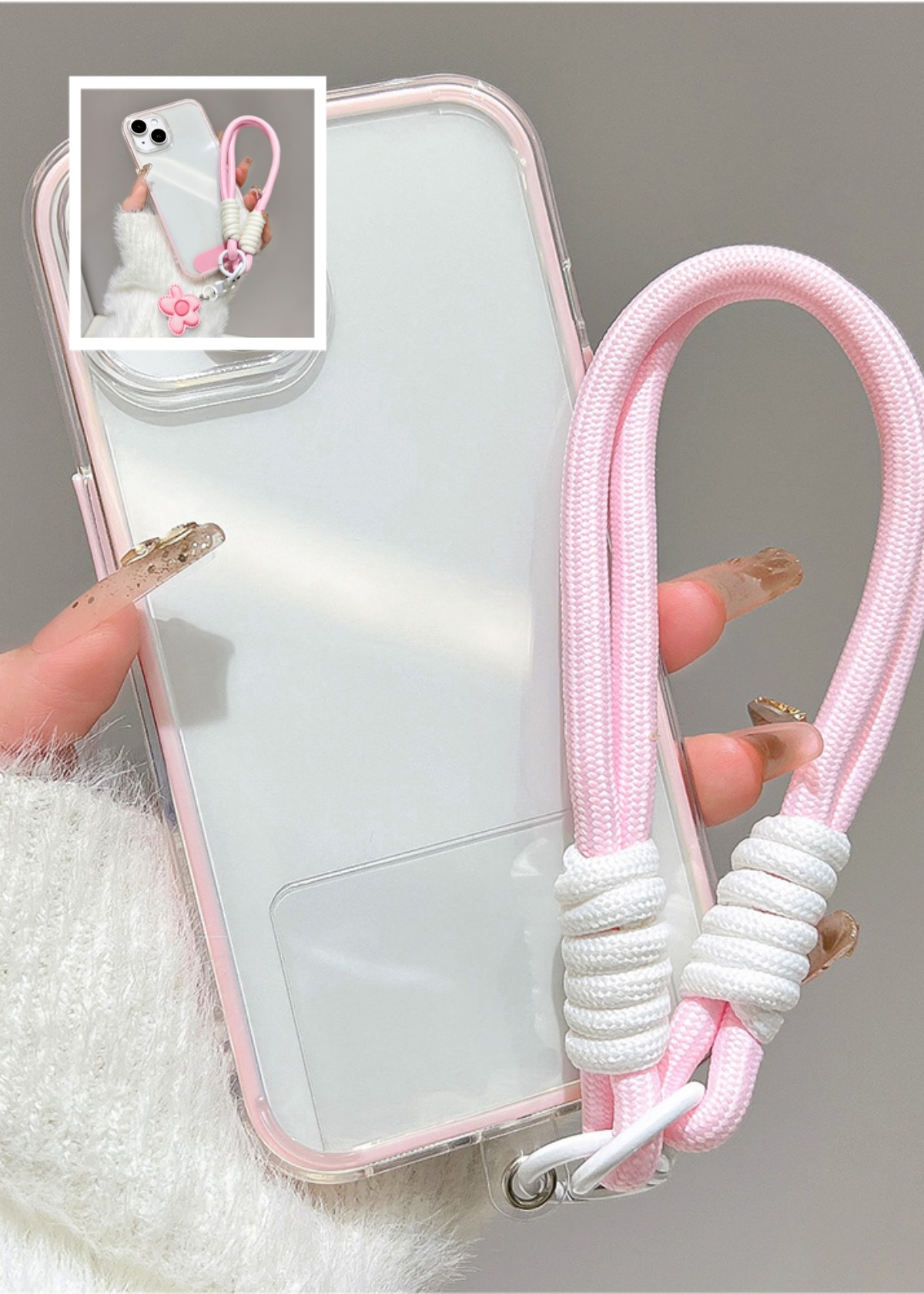 Clear Shockproof Bumper Case - Luxury Candy Color Bumper With Lanyard