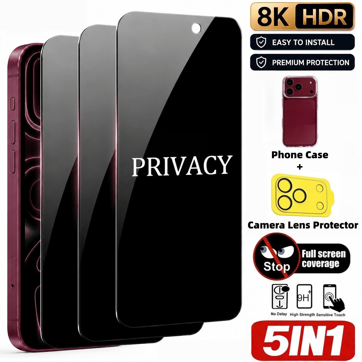 Anti Spy Privacy Glass Case - [5 Pcs Set] 3 Pcs Privacy