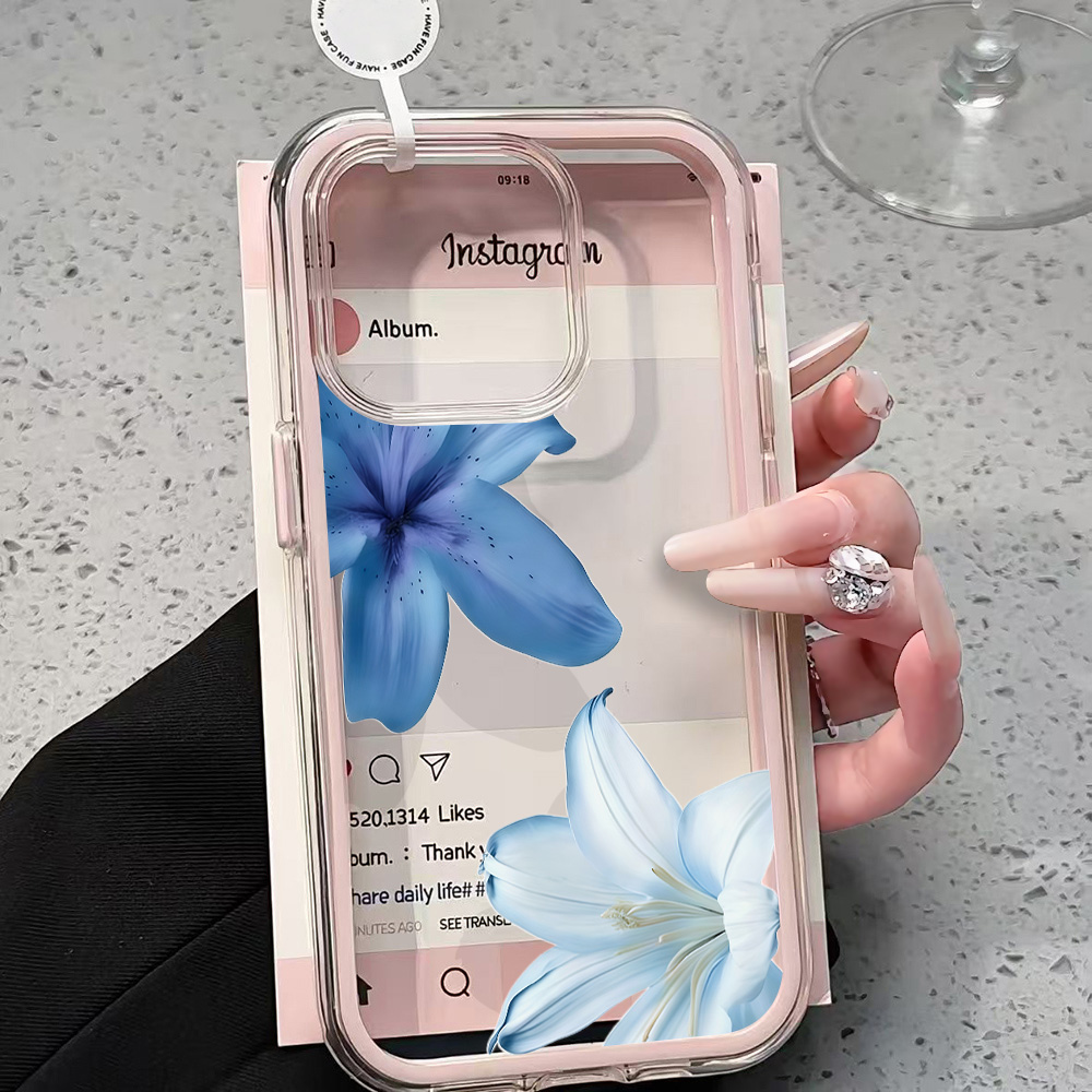 Clear Shockproof Bumper Case - Blue Lily Flower Clear Phone Case