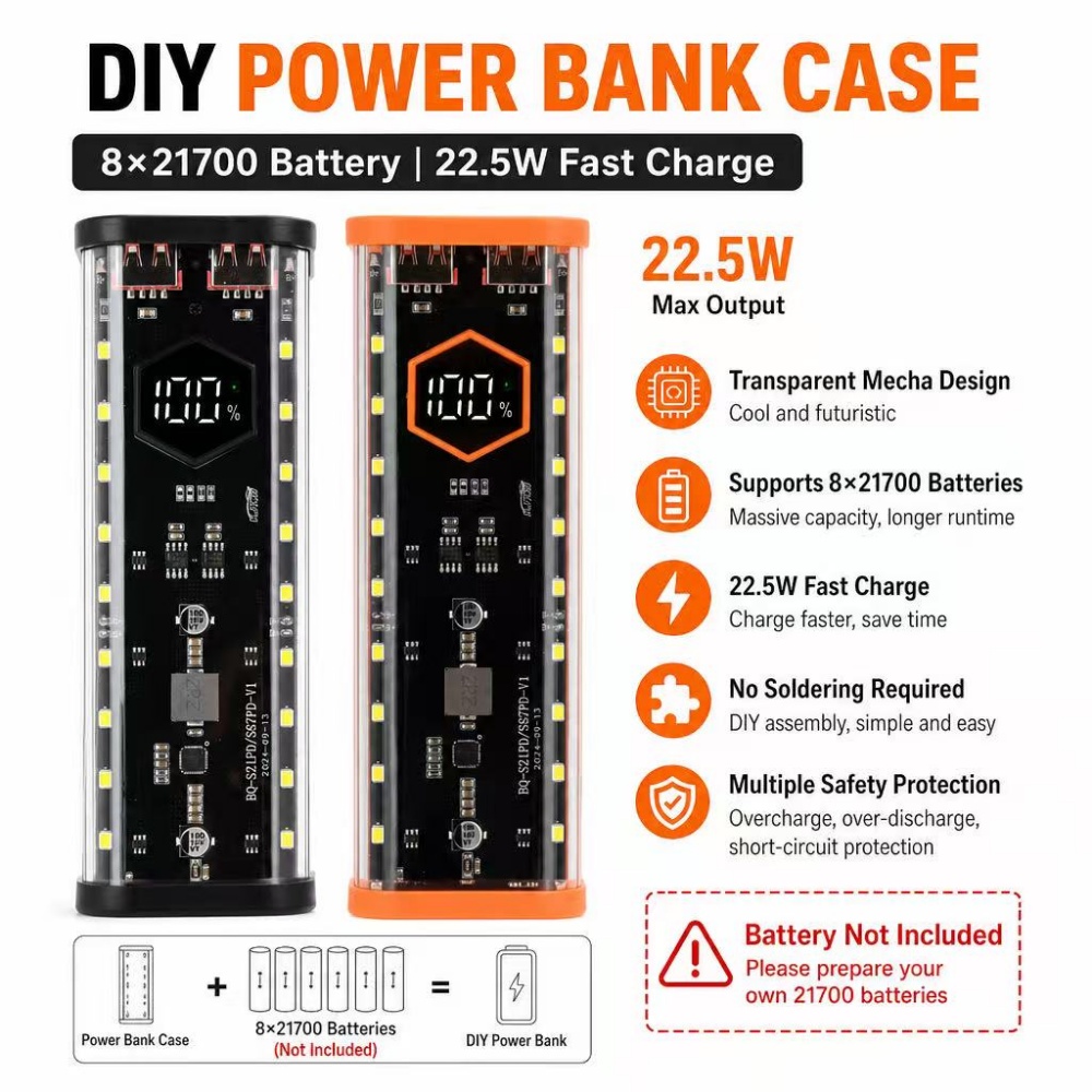 Power Banks - 8*21700 Battery Case 22.5W Fast Charging