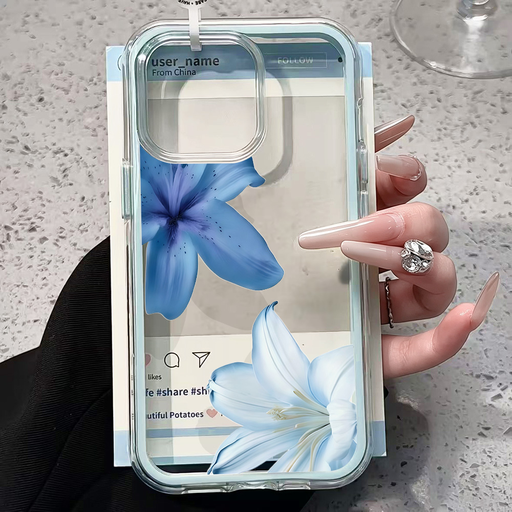 Blue Lily Flower Clear Phone C - Clear Shockproof Bumper Case ulasan dan harga