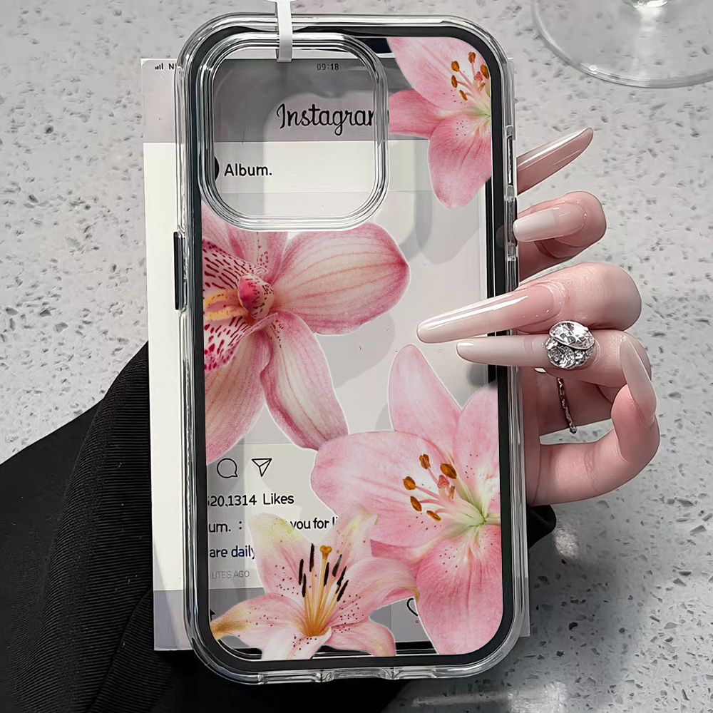 Pink Lily Flower Clear Phone C - Clear Shockproof Bumper Case ulasan dan harga