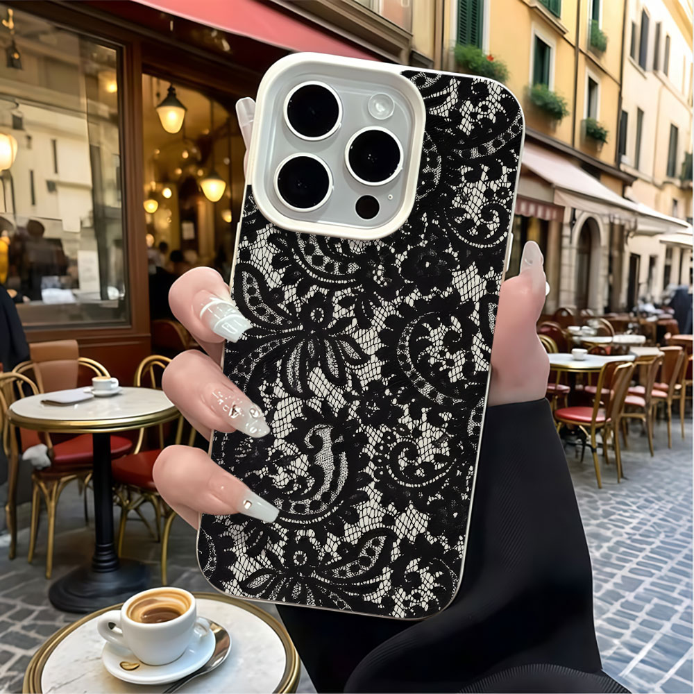 Black Vintage Floral Lace Lych - Vintage Floral Pattern Soft Case ulasan dan harga