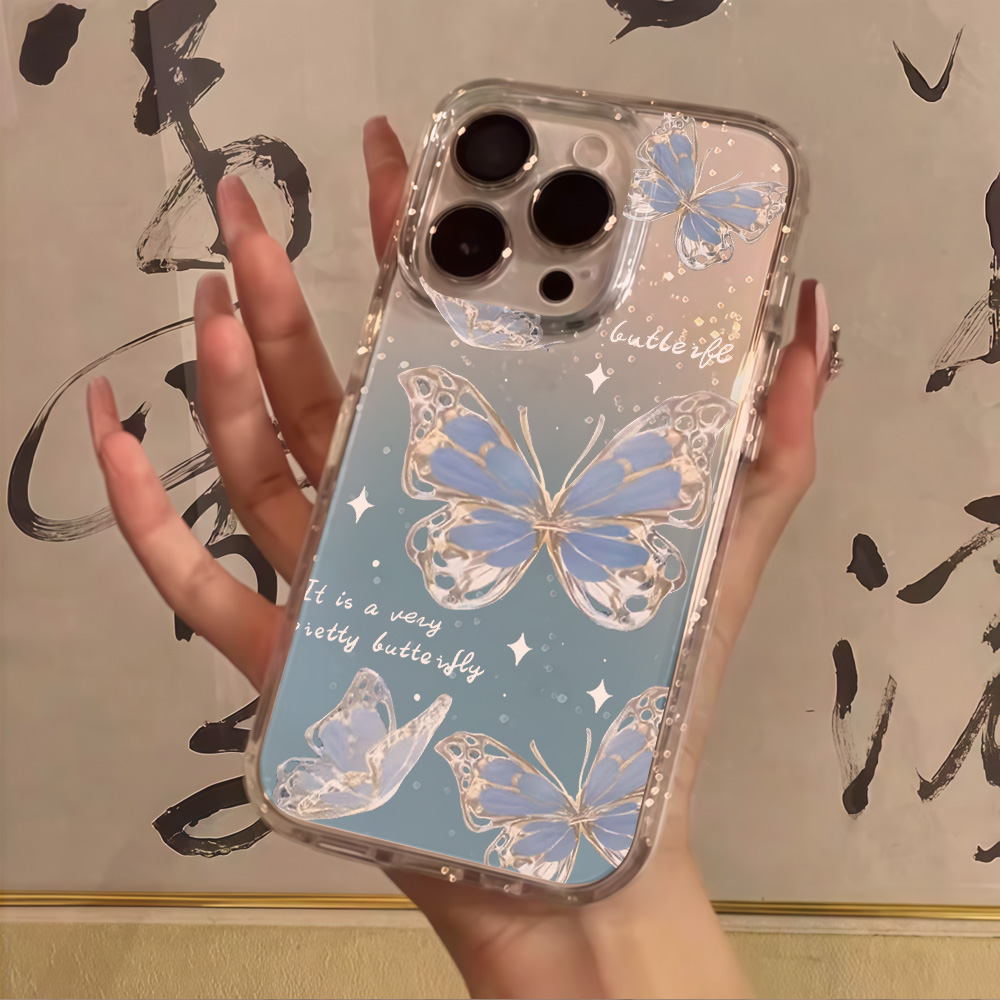 Luxury Blue Butterfly Clear Gl - Clear Shockproof Bumper Case ulasan dan harga