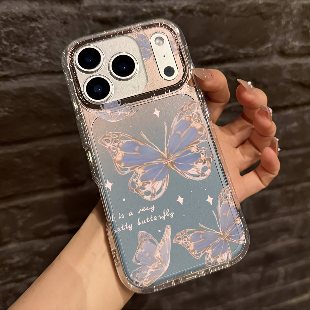 Luxury Blue Butterfly Clear Gl - Clear Shockproof Bumper Case ulasan dan harga